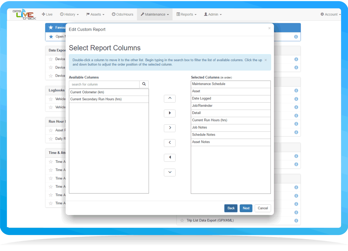 customise reports gps system